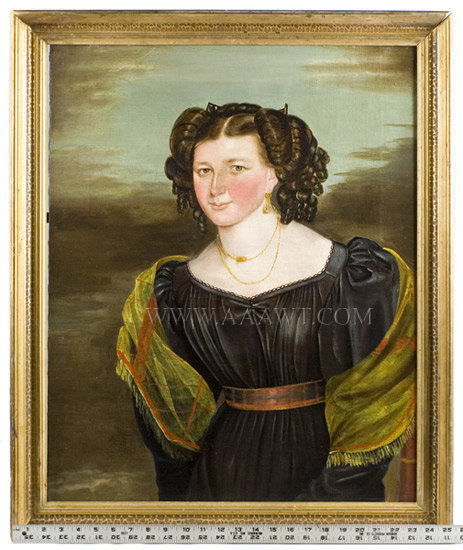 Folk Art Portrait, Young Lady, American School, William Bonnell
Signed William Bonnell, Pinxt 1830
Hunterdon County, New Jersey, entire view